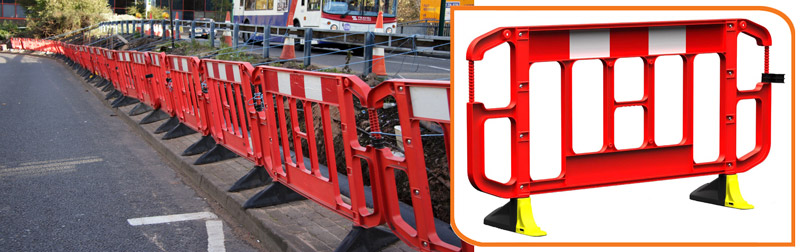 2 metre Stacking Barrier shown protecting on-going roadworks from vandalism.