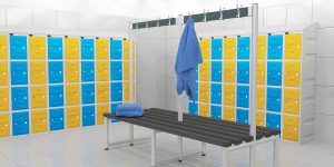 Plastic School Lockers in a changing room setting - Sturdy and no rust!