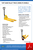 TUFF Hand Pallet Truck PU Wheels Data Sheet