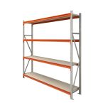 TUFF Longspan Shelving 2 Metre High 4 Shelves - with galvanised and orange finish. All shelving will be in this finish
