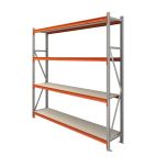 TUFF Longspan Shelving 3 Metre High 4 Shelves - Galvanised and Orange Frame