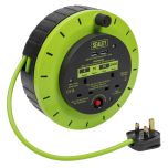 10m Cassette Type Cable Reel with Thermal Trip 2 x 230V & 2 x USB - Hi-Vis Green
