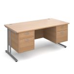 Maestro 25 Cantilever Double Pedestal Desk - 2 x 2 Drawer - Beech- Silver