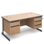 Contract 25 - Double Pedestal Straight Cantilever Desk - 2/3 Drawers - W1600mm - Beech- Graphite