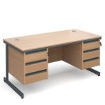 Contract 25 - Double Pedestal Straight Cantilever Desk - 2x3 Drawers - W1600mm - Beech-Graphite