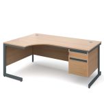 Contract 25 - Single Pedestal Ergonomic Cantilever Desk - Left - 2 Drawer- Beech- Graphite