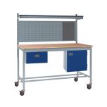 Mobile Square Tube Industrial Workbench Kit 2 - Beech worktop with 1 drawer and 1 cupboard