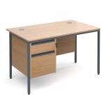 Contract 25 H Frame - Single Pedestal Desk- 2 Drawer - Beech - W1200- Graphite
