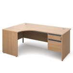 Contract 25 Panel End Single Pedestal Ergonomic Desk - Beech - 2 Drawers - Left