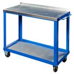 Mobile workbench with steel Worktop and Shelf - Blue