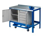 Mobile Workbench with steel worktop showing open doors
