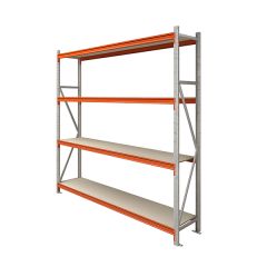TUFF Longspan Shelving 2 Metre High 4 Shelves - with galvanised and orange finish. All shelving will be in this finish