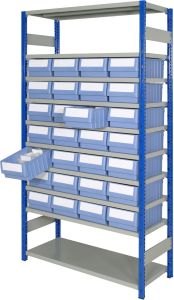 Boltless shelving Kit D with shelf trays