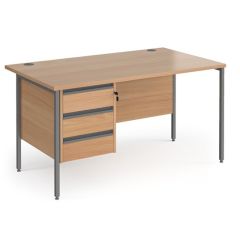 CONTRACT 25 - H Frame-Single Pedestal Desk - 3 Drawer- Beech with Graphite