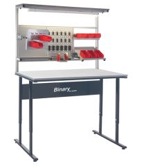 Binary Height Settable Workbench - Laminate Worktop - With Accessories and at Stand Height