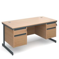 Contract 25 - Double Pedestal Straight Cantilever Desk - 2x2 Drawers - Beech - W1600mm- Graphite
