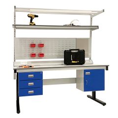 Heavy Duty Electric Height Adjustable Workbenches - shown with above and below bench accessories