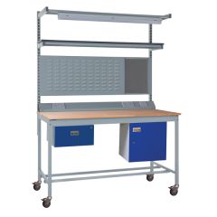 Mobile Square Tube Industrial Workbench Kit 3- Beech with Single Drawer