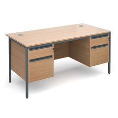Contract 25 H Frame - Double Pedestal Desk - 2x2 Drawers - Beech - W1600-Graphite