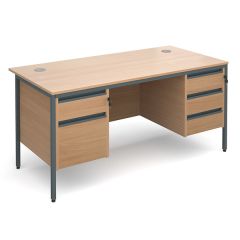 Contract 25 H Frame -Double Pedestal Desk - 2/3 Drawers- W1600 - Beech- Graphite