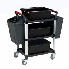 Shelf Trolley with 3 Shelves & 2 Side Bins