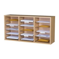 Wall Mountable Pigeon Holes - Beech - 15 Compartments - With Name Tags