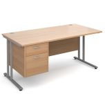 Chicago Cantilever Single Pedestal Desk - 2 Drawer - W1600 - Beech