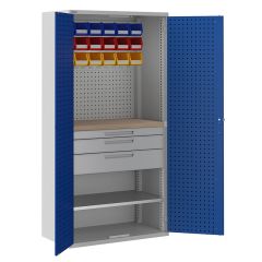 ToolStor 1 Shelf & 3 Drawer Mini Workshop Cupboard - Blue Doors