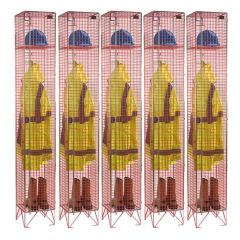 5 x Single Door Wire Mesh Lockers - Red