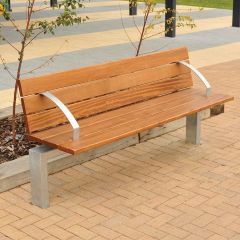 Steel Framed Bench with Timber seat with Armrests
