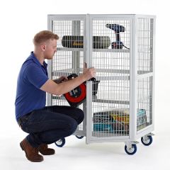 Boxwell Mobile Storage Cages with Doors - In use