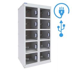 Dual USB Phone Charging Lockers - Perspex Door - 3 Pin and Type-C Charging in each compartment 