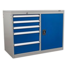 Industrial Cabinet Workstation with 5 drawers and 1 cupboard with shelf