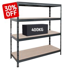 TUFF Garage Shelving - 400kg UDL 4 Shelves - 450/600mm Depths Available