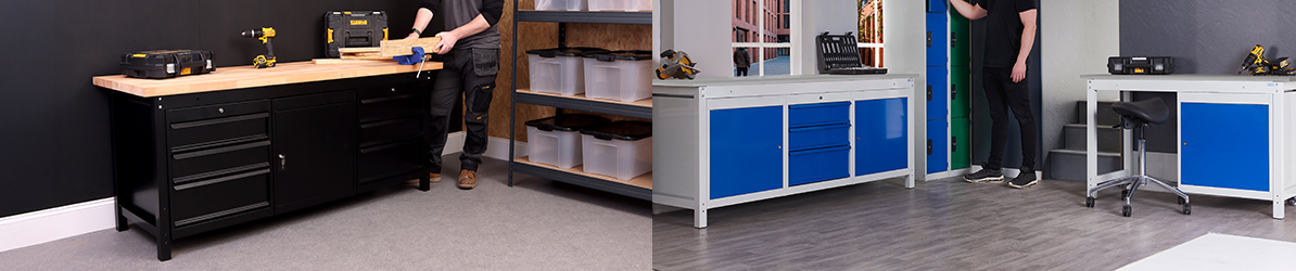 Garage workbenches for domesitc and industrial use