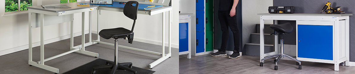 Industrial seating for workbenches
