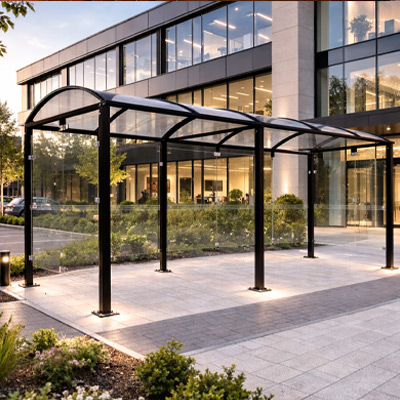 M Barrel Roof Cycle Shelter outside offices