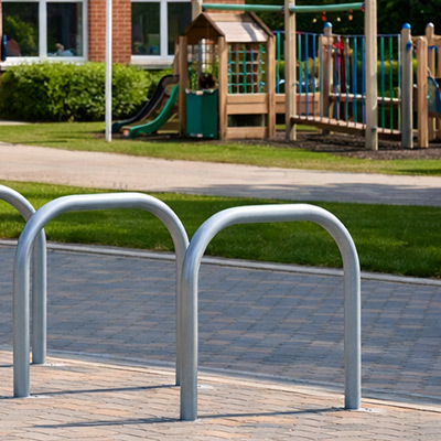 Sheffield Cycle Hoops outside a school