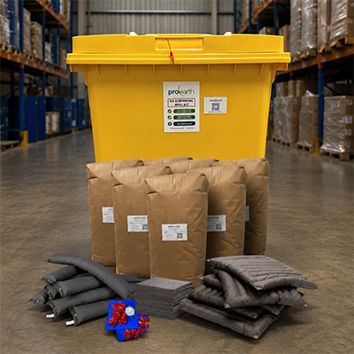 Full spill kits of absorbents and PPE
