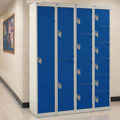 Blue Express Delivery Lockers in school hallway