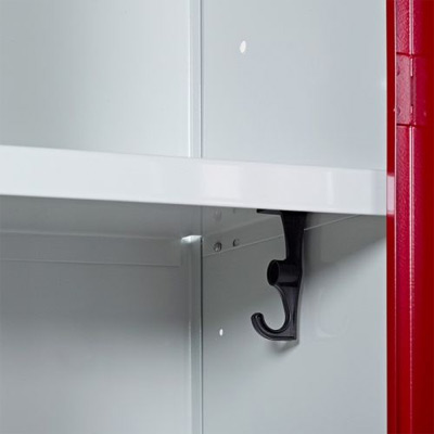 Close up of internal hook and shelf - single door configuration