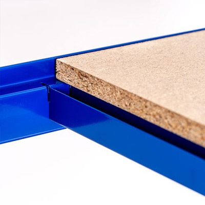 Close up of chipboard shelving
